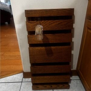 Wood Slat Wall/Cabinet wine Glass Rack Dark Oak Vtg Heavy